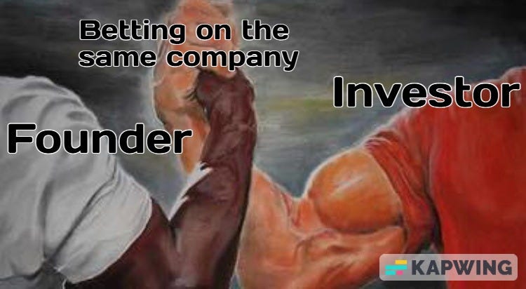 Meme showing founder & investor handshake. Meme showing founder & investor handshake.
