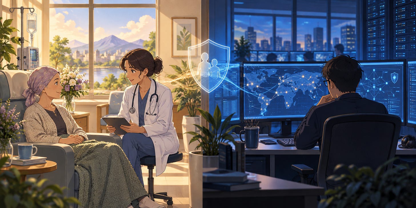 Cancer-care consultation and a cybersecurity operations room