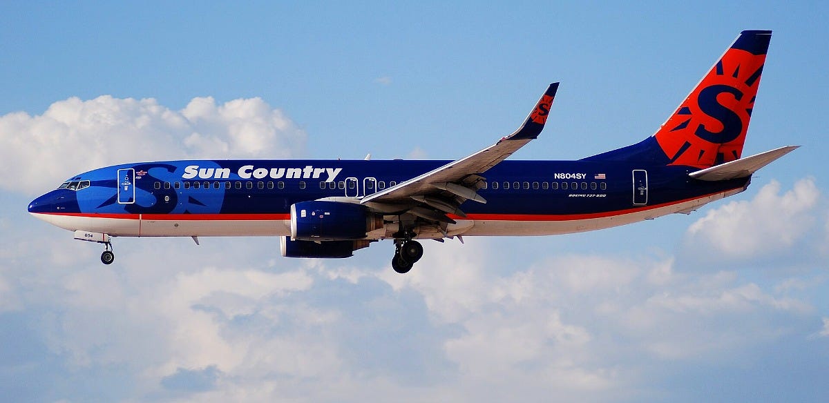 A Sun Country Airlines Boeing 737-800. Image: Eddie Maloney via Wikimedia Commons A Sun Country Airlines Boeing 737-800. Image: Eddie Maloney via Wikimedia Commons