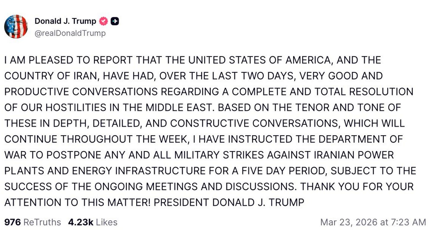 All caps Trump Truth Social claiming he had talks with Iran All caps Trump Truth Social claiming he had talks with Iran