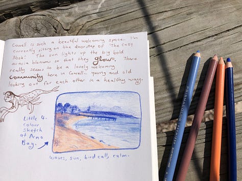 Drawing in my travel journal in several different locations across the Eyre Peninsula.