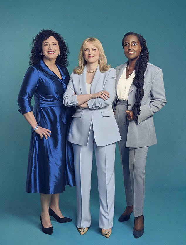 Rosie (pictured centre, with Maya Forstater, left, and Sonya Douglas, right) has had death threats, been 'cancelled' on TV and shunned by fellow MPs Rosie (pictured centre, with Maya Forstater, left, and Sonya Douglas, right) has had death threats, been 'cancelled' on TV and shunned by fellow MPs