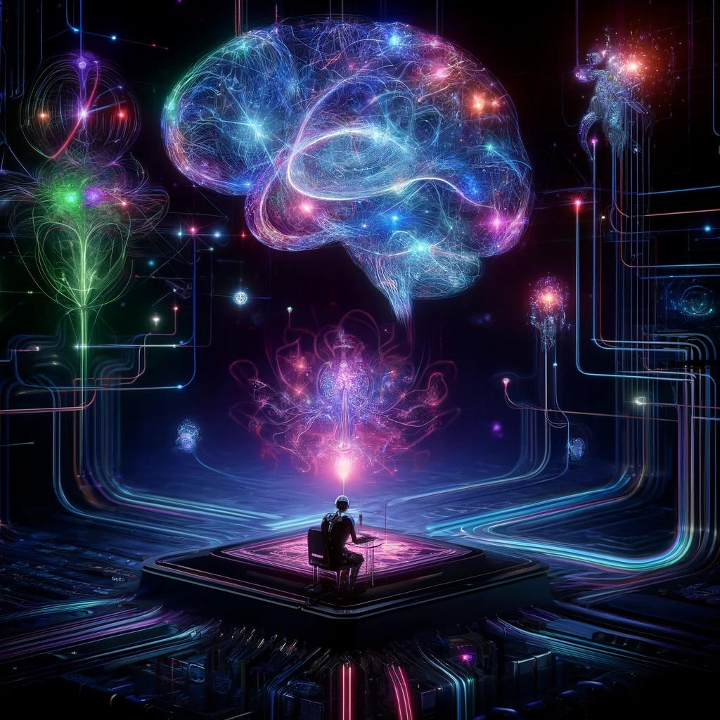 Image depicting a brain being simulated by advanced hardware.