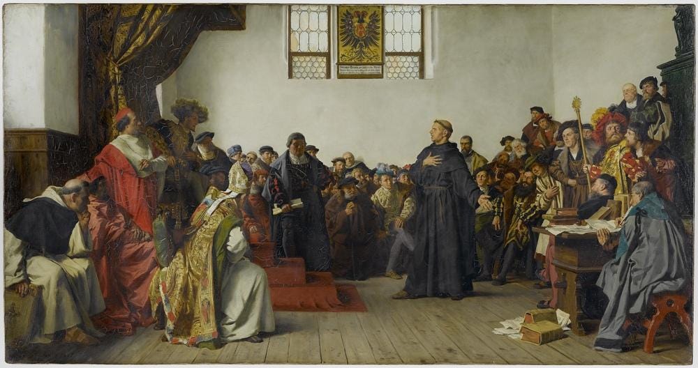 Luther at Diet of Worms, taken from https://en.wikipedia.org/wiki/Martin_Luther#/media/File:Luther_at_the_Diet_of_Worms.jpg
