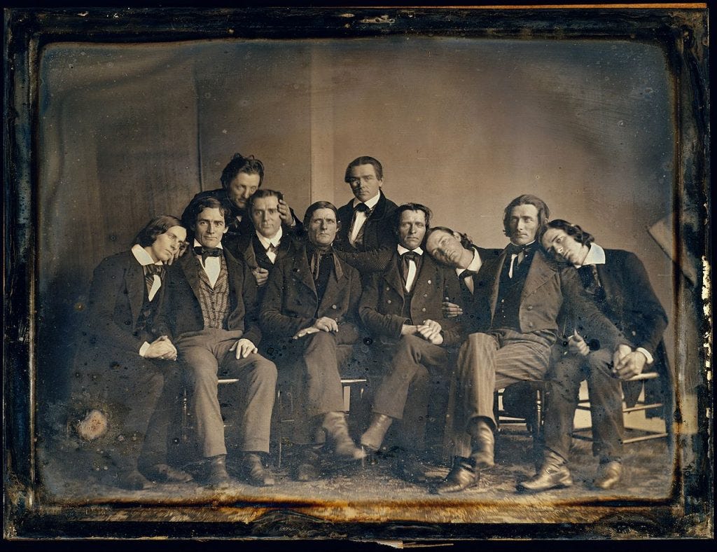 First generation of the Hutchinson Family Singers, 1845. I am strangely fascinated by this photograph. First generation of the Hutchinson Family Singers, 1845. I am strangely fascinated by this photograph.