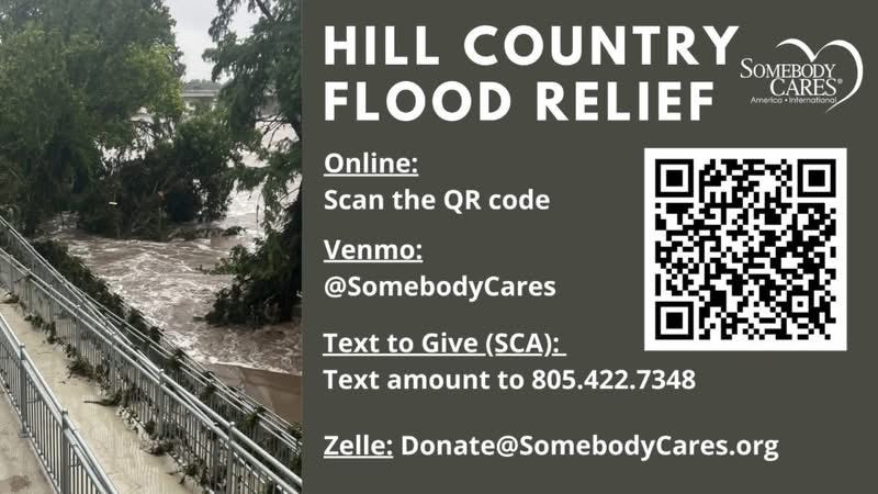 Image of Somebody Cares Texas Hill Country Flood Relief graphic.