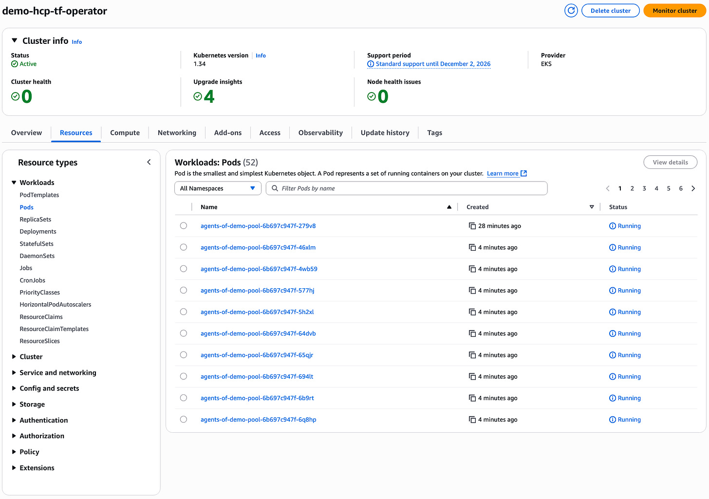 EKS cluster shows 50 agent pods and 2 operator pods EKS cluster shows 50 agent pods and 2 operator pods