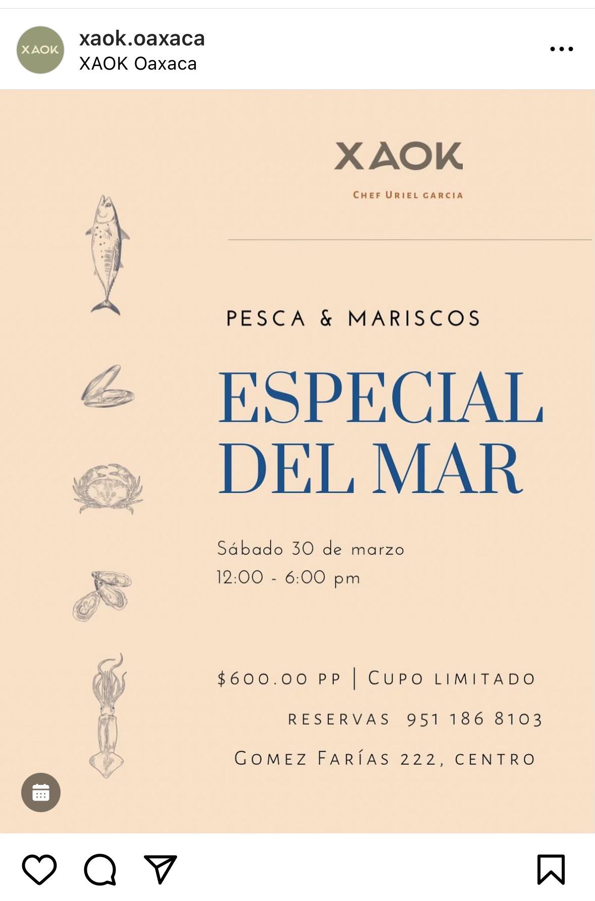 A screenshot of an IG post from the restaurant Xaok which provides details for a collaborative dinner they held.