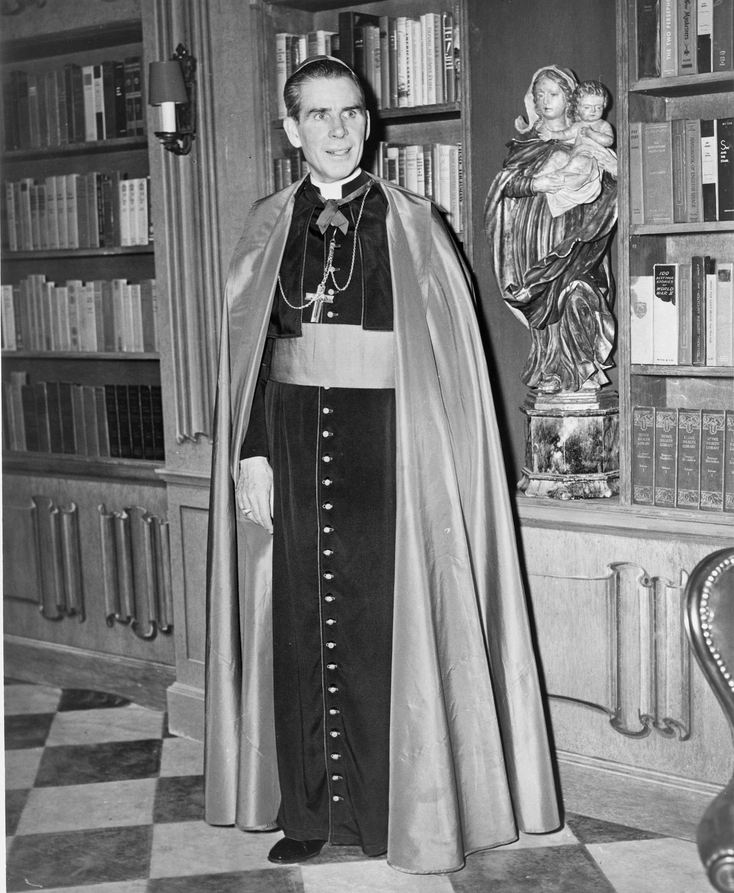 Bishop Fulton J. Sheen on a television set in 1952 Bishop Fulton J. Sheen on a television set in 1952