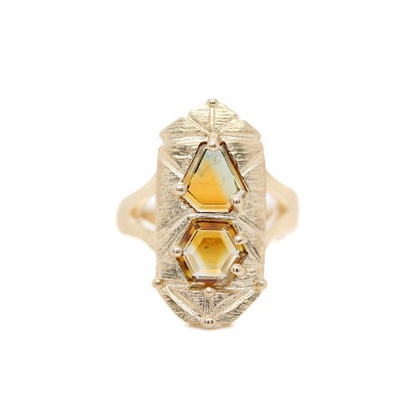 Paris favourites and Melee jeweller's jewels: a chainmail ring by Alex Fitx, Whitebird jewellery store, a necklace by Mariko Tsushiyama, breakfast at Sain boulangerie, sapphire shield ring by Universal Deco, Lauren Wolf and Rebecca Overmann, founders of Melee the Show.