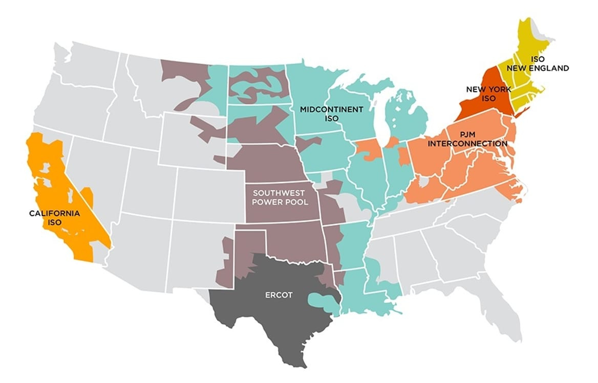 Map of U.S. grid operators overseen by the Federal Energy Regulatory Commission Map of U.S. grid operators overseen by the Federal Energy Regulatory Commission