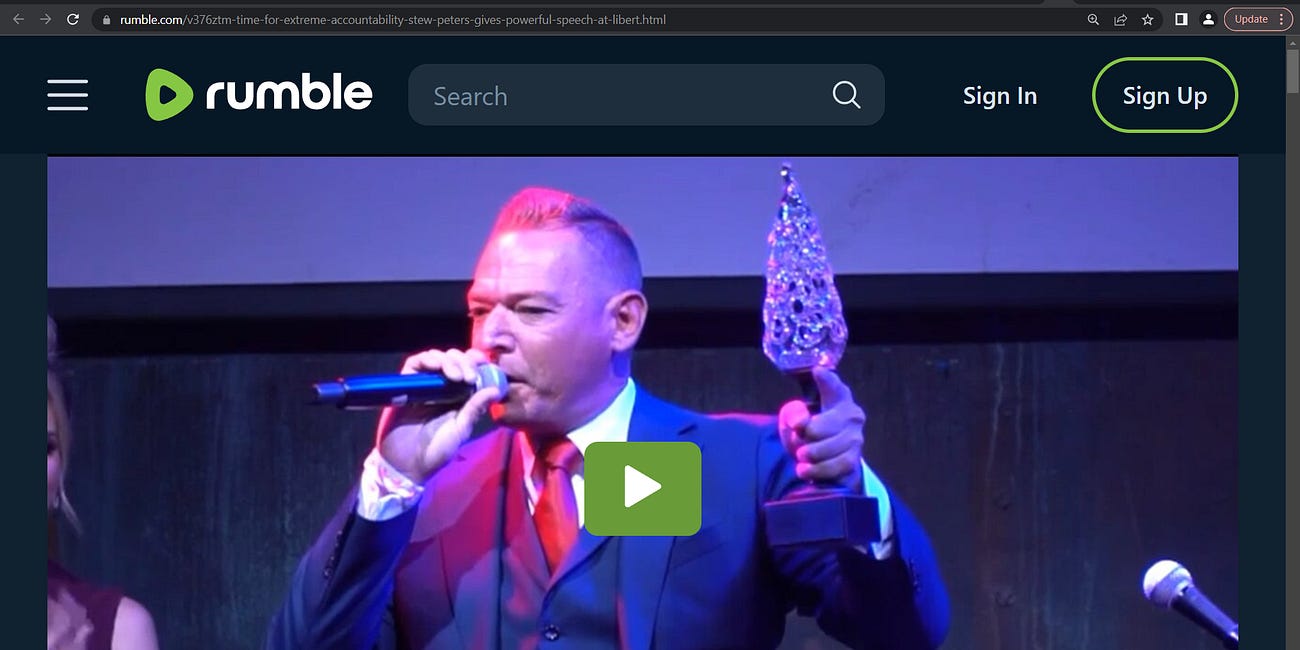 Stew Peters is a friend of mine, I say it proudly! True American patriot and here delivers a MOAB Haymaker speech: “Time For Extreme Accountability” Stew Peters Gives POWERFUL SPEECH at Liberty Awards