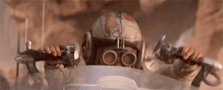 Anakin Skywalker flipping his podracer over another contestant during the race.