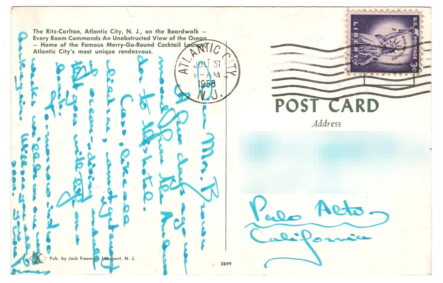 Ritz Carlton Hotel Boardwalk Ocean Postcard Atlantic City NJ Organized Crime - Picture 2 of 2