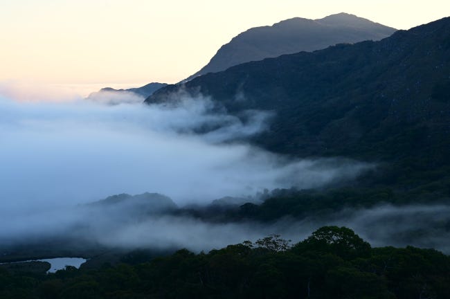 Un chemin côtier en Irlande, dans la région d'Eoghan. On ne voit pas grand chose, à cause de la brume. Un chemin côtier en Irlande, dans la région d'Eoghan. On ne voit pas grand chose, à cause de la brume.