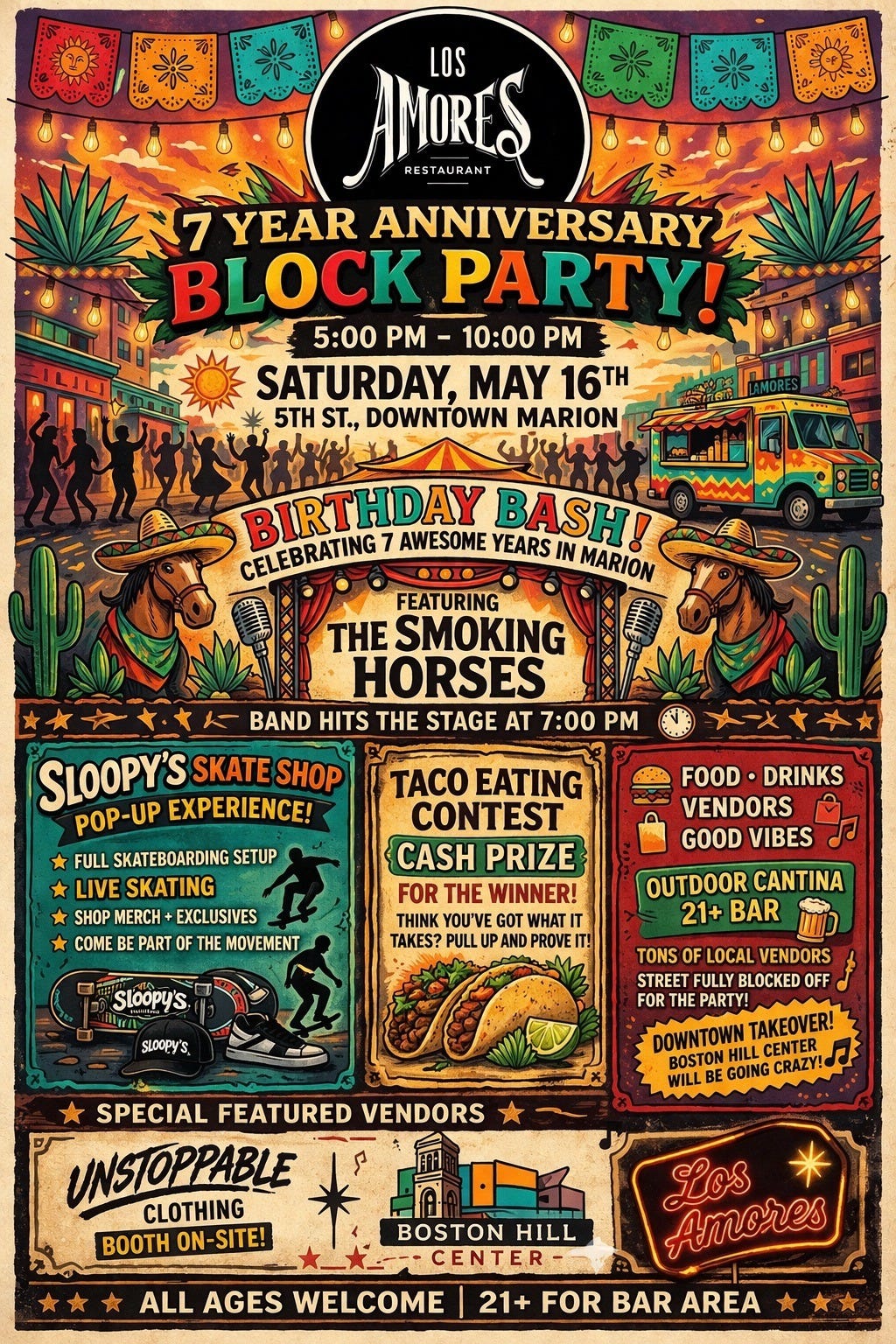 Los Amores Restaurant Birthday Bash and Block Party Saturday, May 16, 2026
