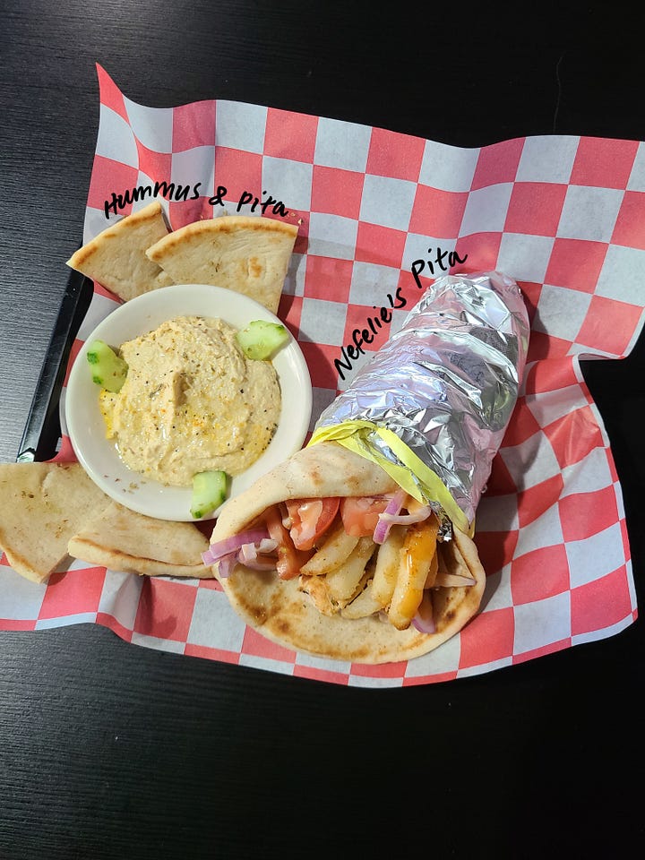 MOCCO BISTRO nefelie's chicken pita and hummus & pita appetizer
