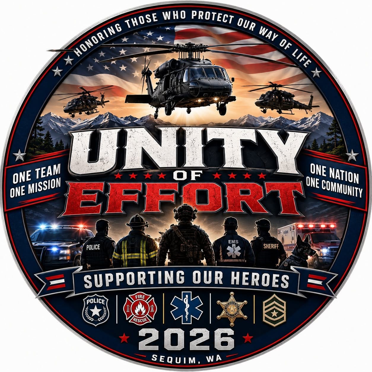 May be a graphic of text that says 'HONORING HONORING THOSE WHO PROTECT OUR WAY OF LIFE x x UNITY ONE NATION ONE TEAM OF ONE MISSION EFFORT ONE COMMUNITY POLICE SHERIFF SUPPORTING SUPPORTINGOURHER OUR HEROES POLICE FIRE RESCOL 2026 SEQUIM, WA' May be a graphic of text that says 'HONORING HONORING THOSE WHO PROTECT OUR WAY OF LIFE x x UNITY ONE NATION ONE TEAM OF ONE MISSION EFFORT ONE COMMUNITY POLICE SHERIFF SUPPORTING SUPPORTINGOURHER OUR HEROES POLICE FIRE RESCOL 2026 SEQUIM, WA'