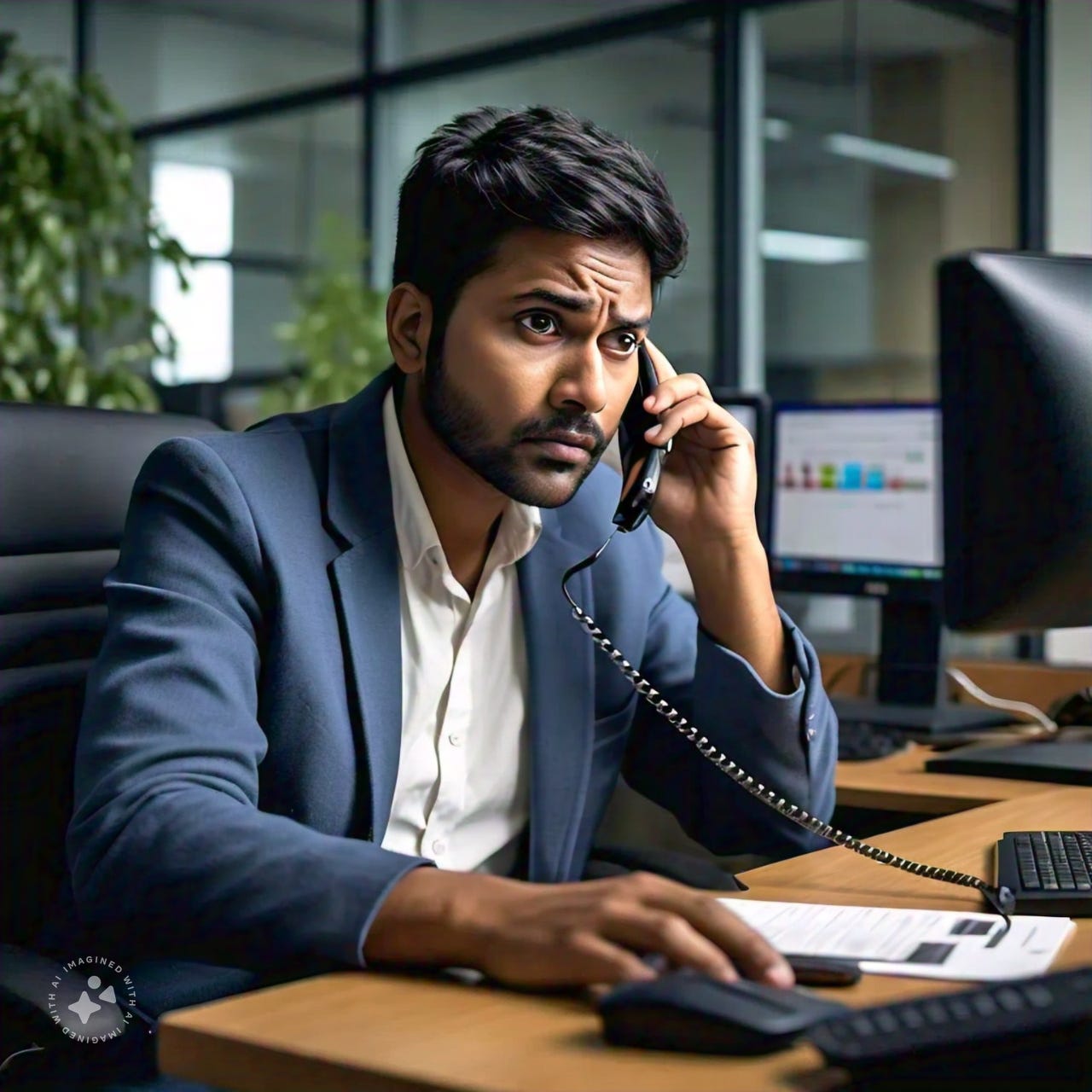 Prompt used for the image: imagine an Indian agency owner in late 20s/ early 30s who's on a phone call looking confused because their client just made a weird request like "make my content go viral"