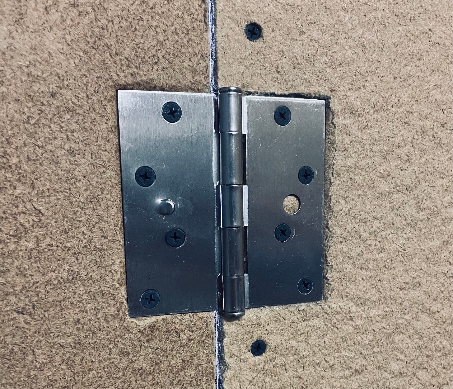 Close up of a metal door hinge 