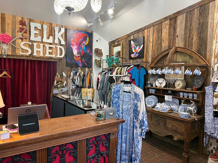 retail space in Cloducroft NM, Elk Shed with clothing, books, and dishes