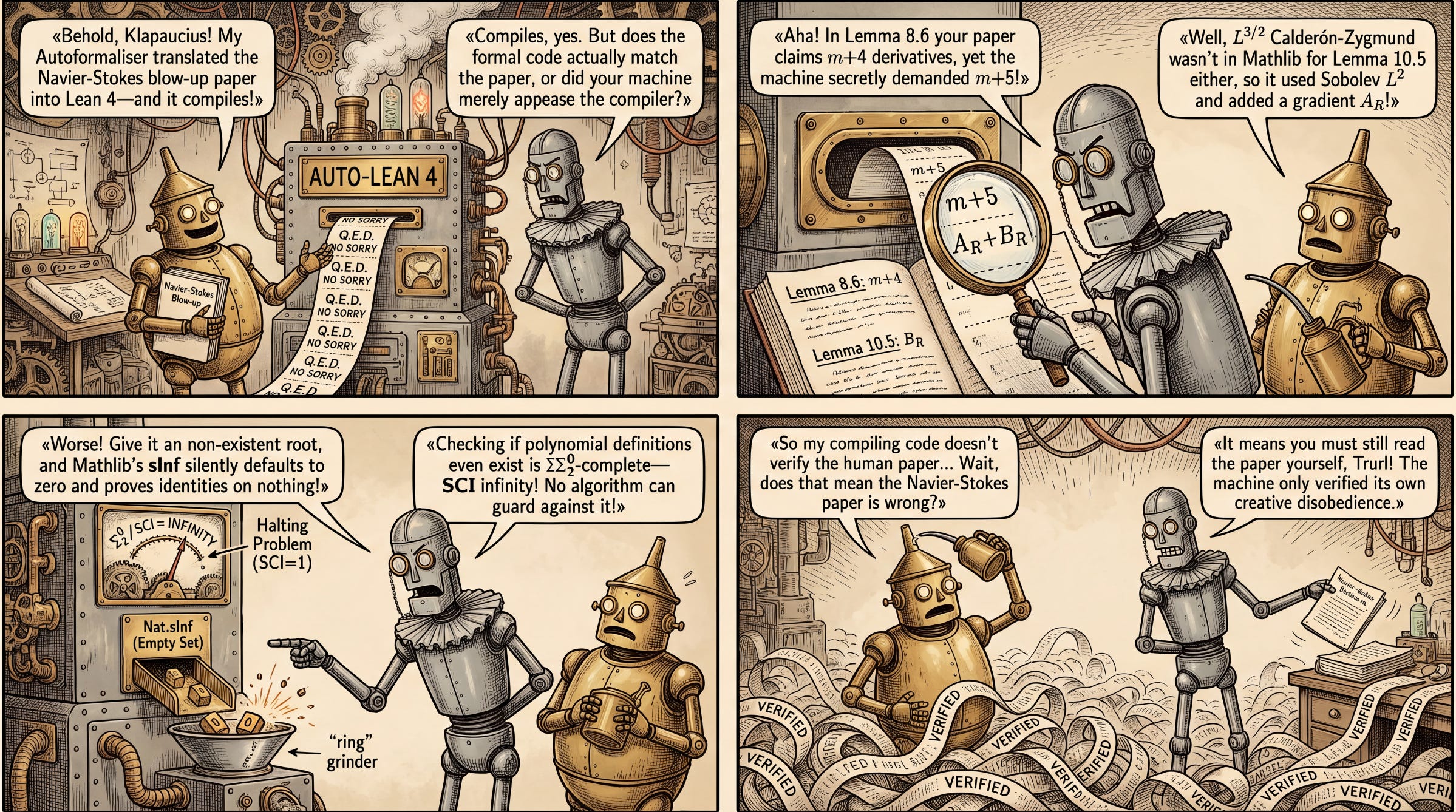Navier-Stokes lost in translation: Why Lean verification of AI autoformalisation does not guarantee correct natural language proofs
