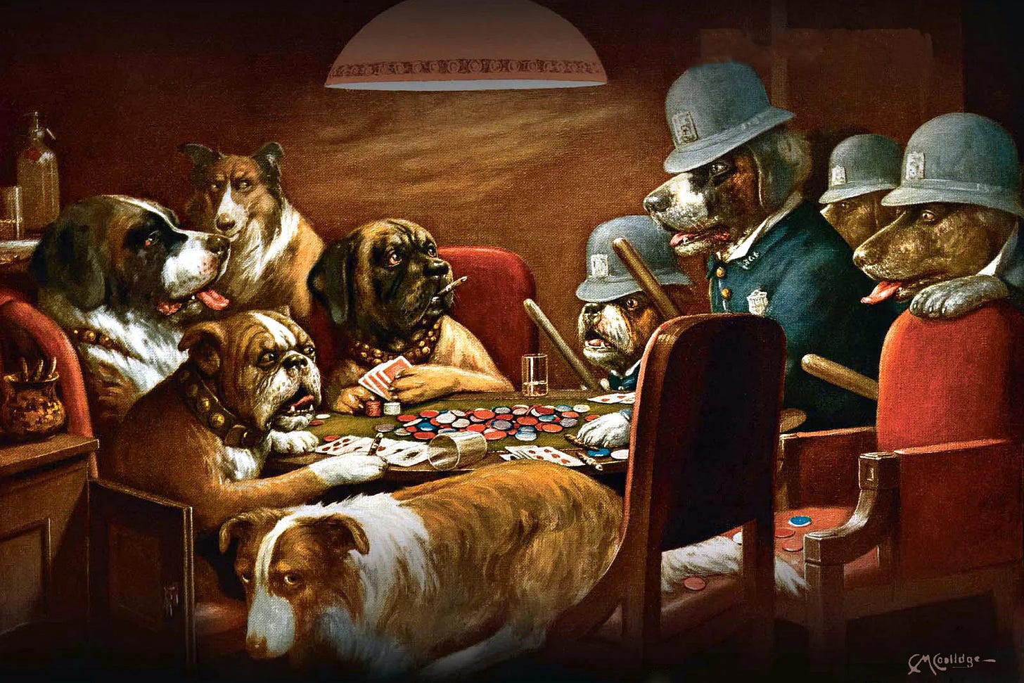 Dogs pinched with four aces painting Dogs pinched with four aces painting