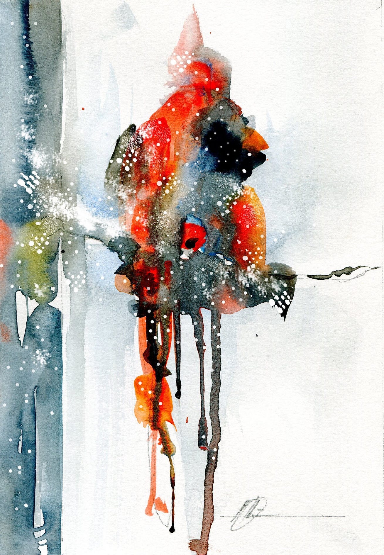 "Cardinalis … beauty in winter" 13 x 19 watercolor on watercolor paper - Moh'd Bilbeisi -2017 - collaborator "Cardinalis … beauty in winter" 13 x 19 watercolor on watercolor paper - Moh'd Bilbeisi -2017 - collaborator