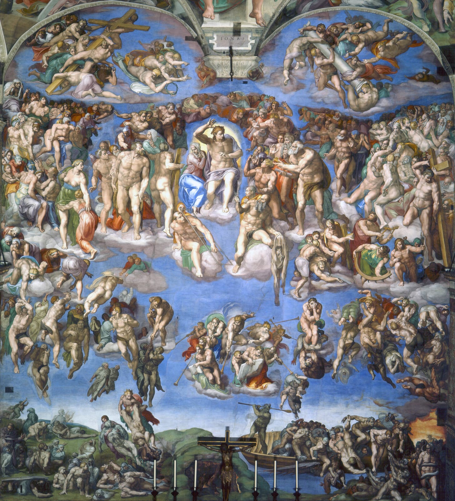 The demon Charon beating souls from his boat in hell