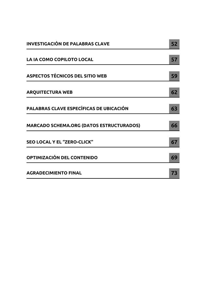 Índice de contenidos de La Biblia del SEO Local