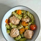 Sun gold tomato & basil pesto pasta with turkey meatballs