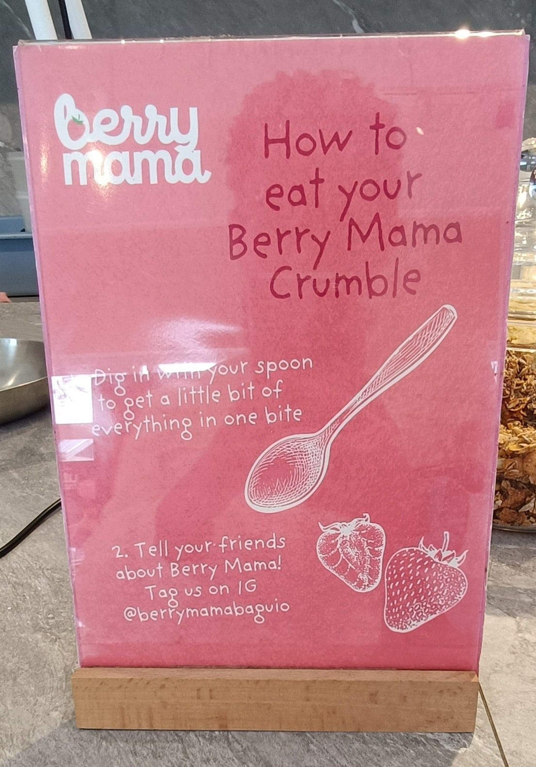 Berry Mama Sign with How To Eat Crumble Directions