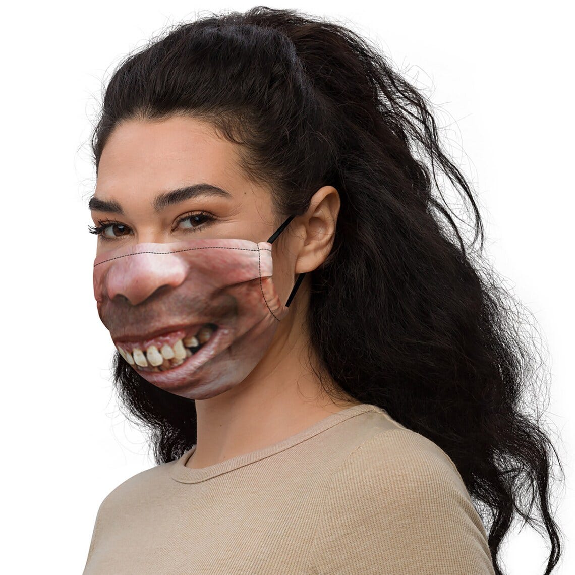 Funny Face Mask Ugly Teeth Crazy Premium Face Mask Prank | Etsy