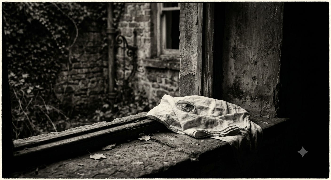 A bloodied pillowcase sits on an outside windowsill A bloodied pillowcase sits on an outside windowsill