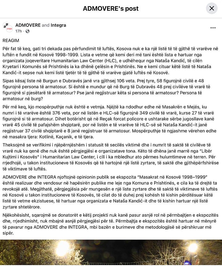 Reagimet publike te OJQ-ve Admovere dhe Integra