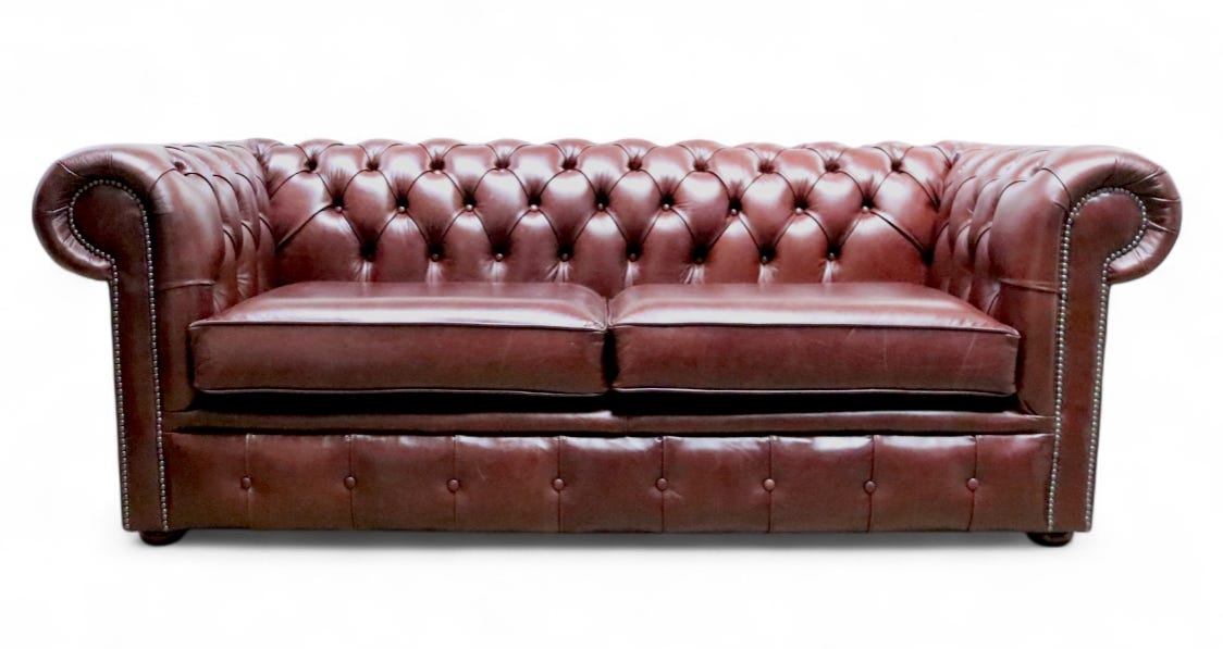 Chesterfield 3 Seater Settee Old English Dark Brown Leather Sofa 2 Cushion  Style