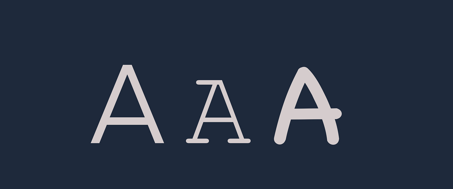 Character "A" in in 3 different fonts