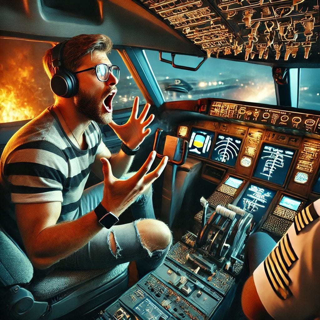 Tech Guy Co-Piloting Airplane going Down Tech Guy Co-Piloting Airplane going Down