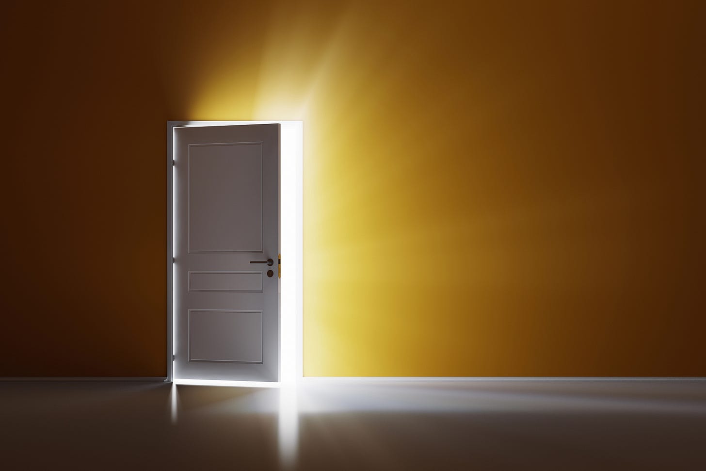 Light shining from behind a partially closed door