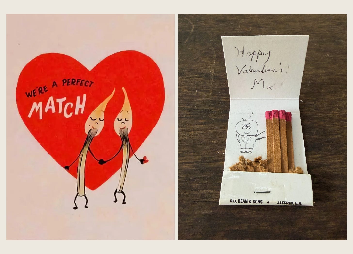 A Vintage card found on Pinterest and a charming little Valentine from a friend.