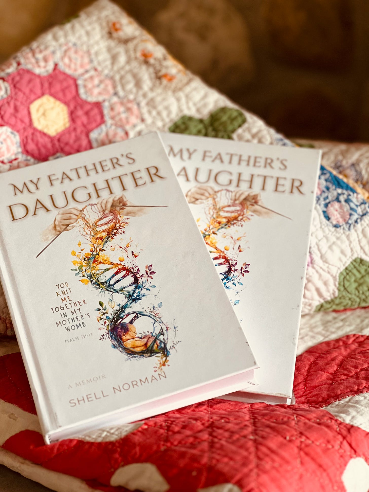 My Father's Daughter by Shell Norman books set on a quilt My Father's Daughter by Shell Norman books set on a quilt