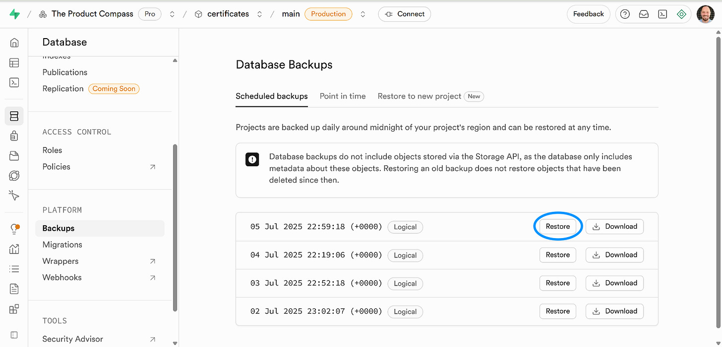enable daily backups in Lovable Supabase