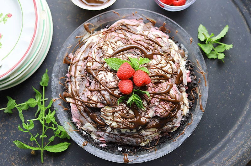 Summer Berry and Vanilla Ice Cream Pie with Chocolate Sauce, Cook the Vineyard