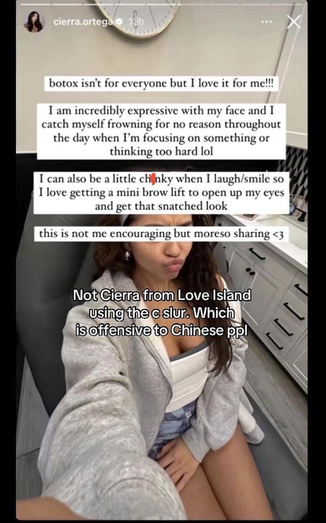r/Fauxmoi - La familia de Cierra Ortega emitió un comunicado después de que la sacaran de Love Island USA por la reacción negativa a publicaciones que usaban un insulto anti-asiático para describir sus ojos.