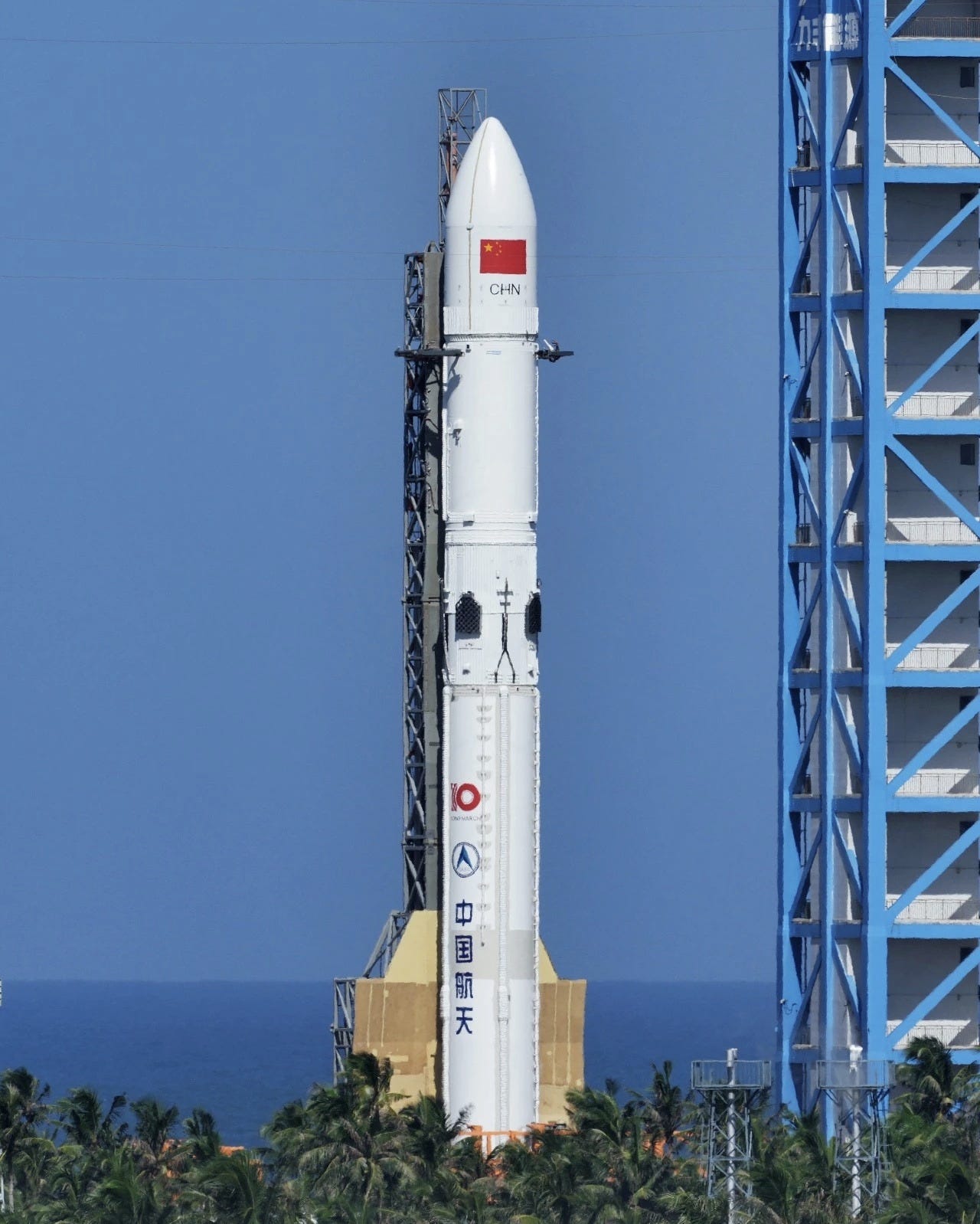 The Long March 10B Y1 vehicle stood at Commercial Launch Pad 2 in the hours before its debut flight on July 10th 2026.