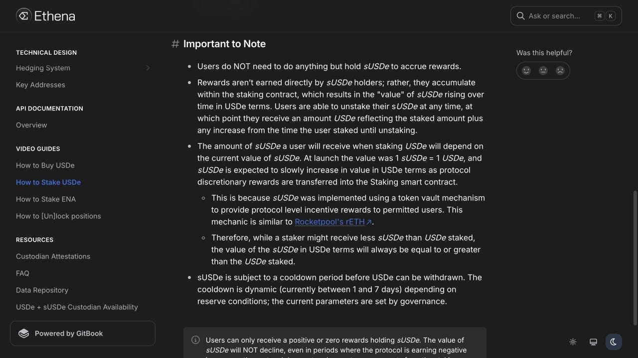 Ethena official staking guide explaining dynamic one-to-seven-day unstaking cooldown. Ethena official staking guide explaining dynamic one-to-seven-day unstaking cooldown.