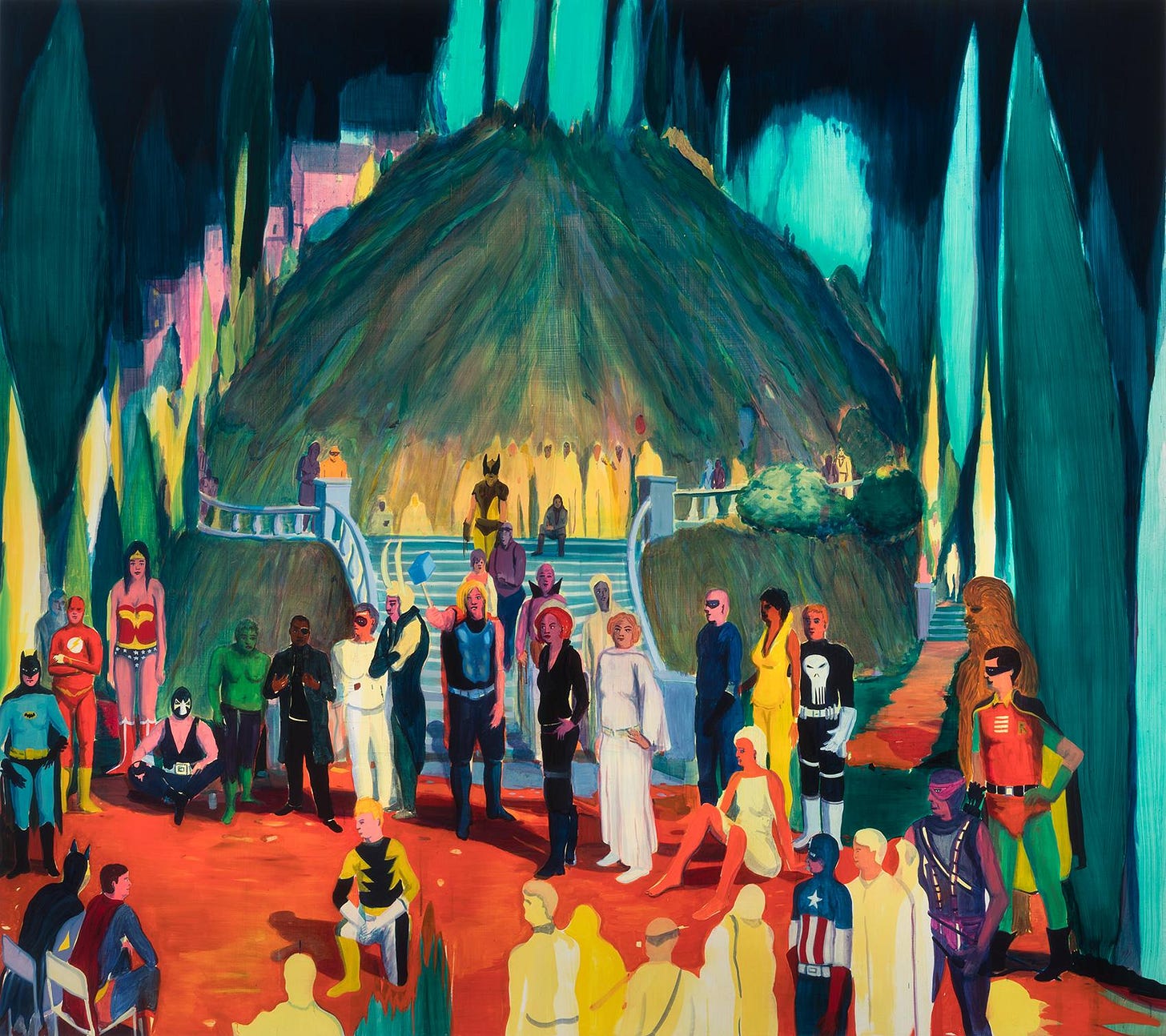 Surreal nighttime procession painting. Surreal nighttime procession painting.