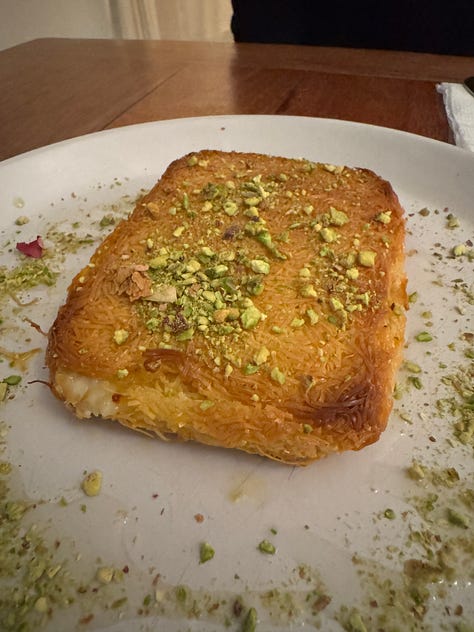 Baba ganoush, kibbeh and knafeh
