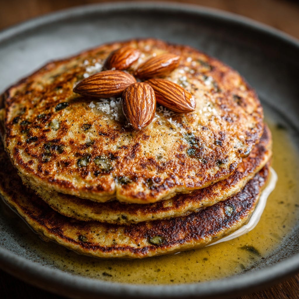 Savory Almond Pancakes: almond flour, egg, cumin, ghee