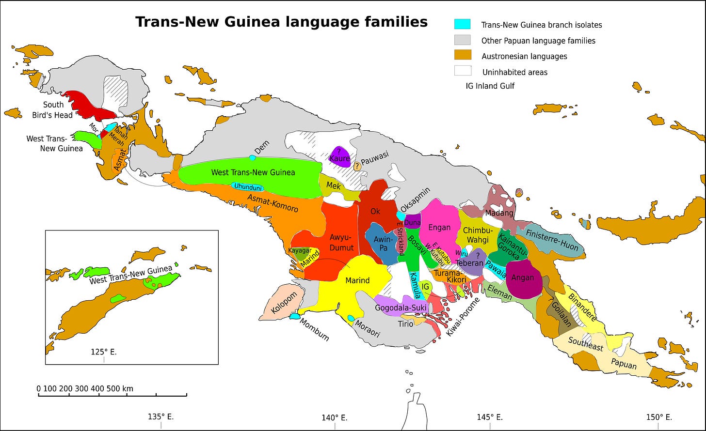 Map showing language groups throughout both Papua New Guinea and Western New Guinea Map showing language groups throughout both Papua New Guinea and Western New Guinea